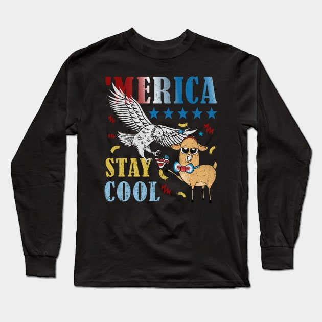 Merica Funny Eagle and Llama Stay Cool Long Sleeve T-Shirt by alcoshirts